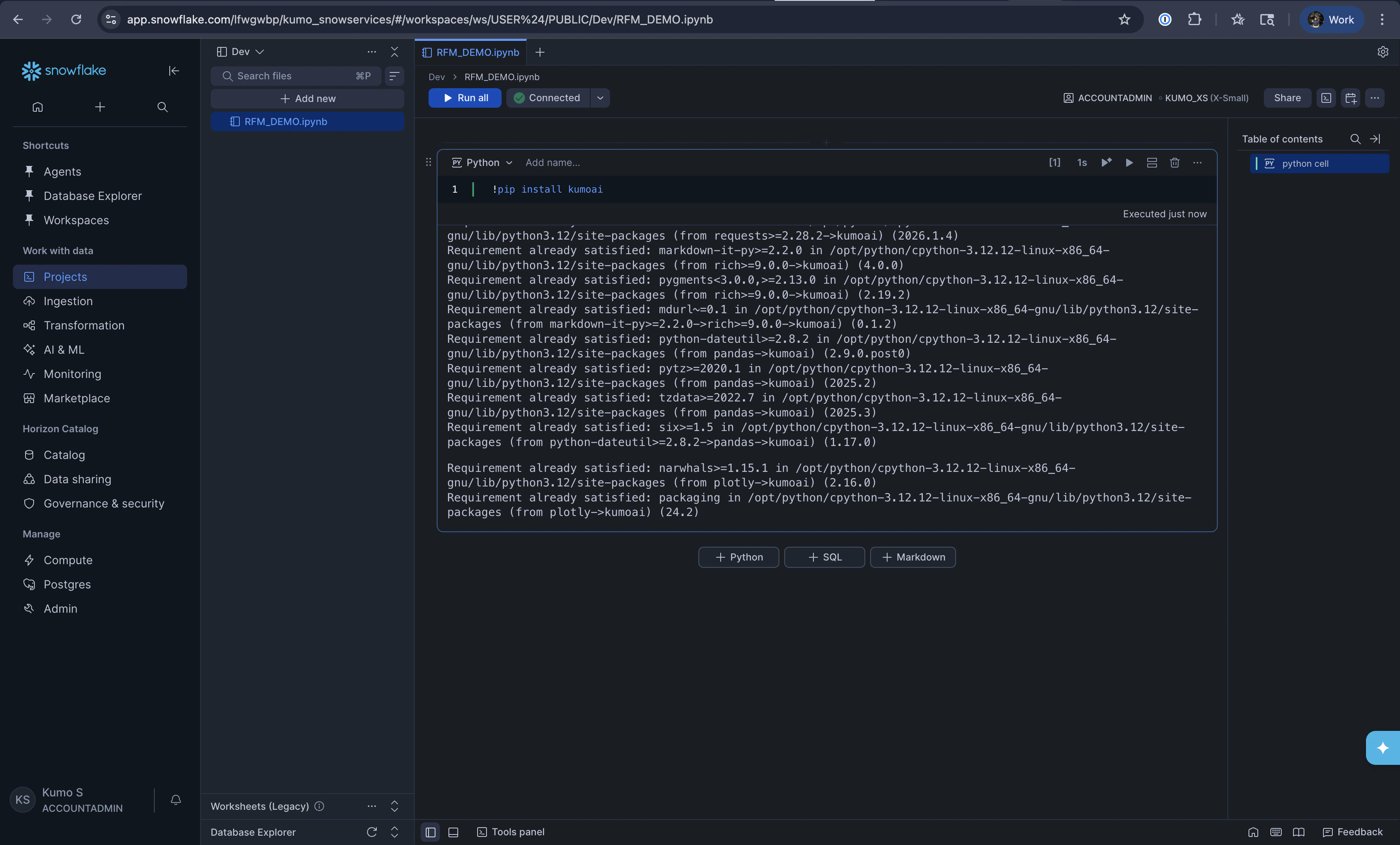 pip install kumoai output