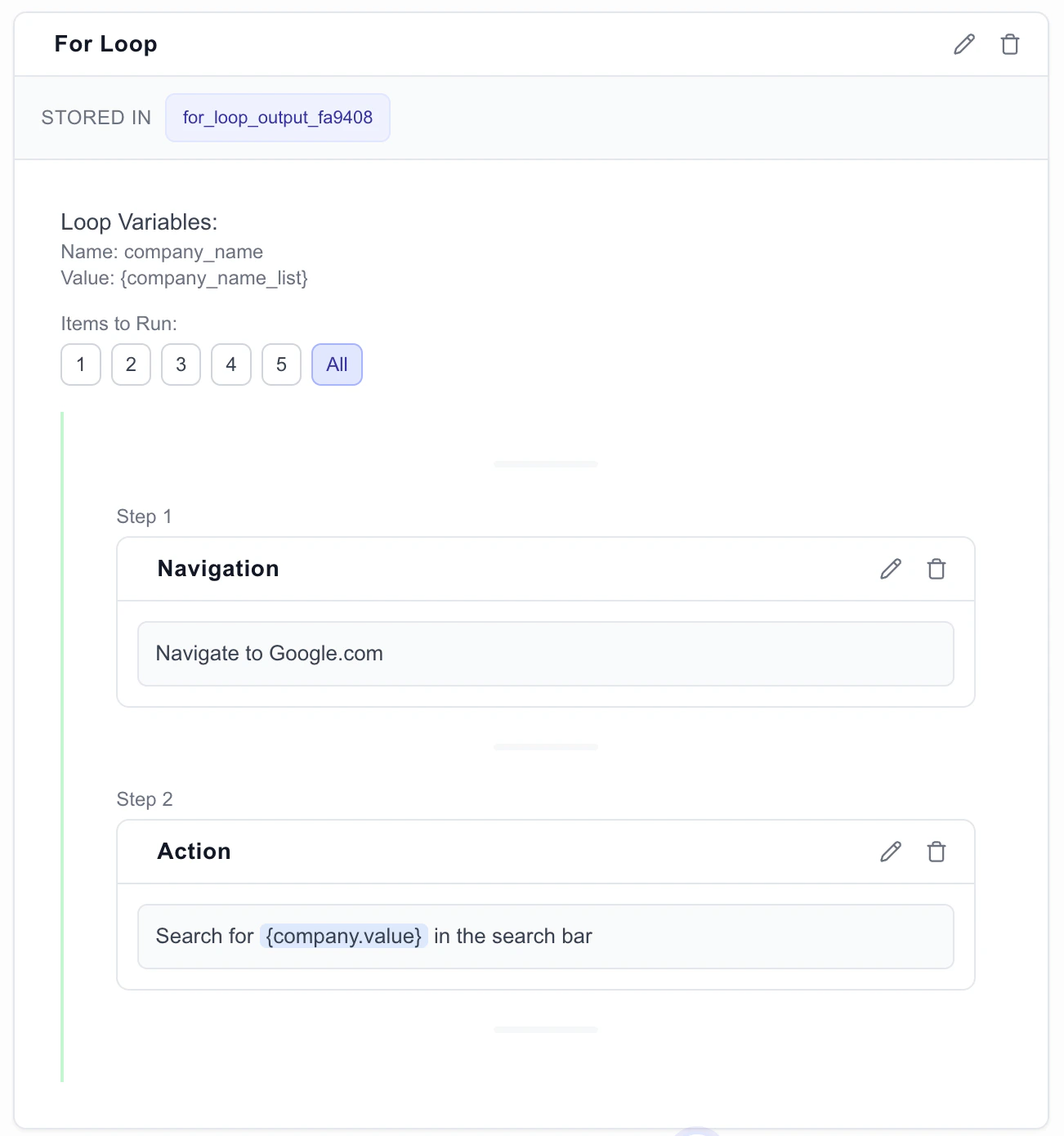 For loop variable example