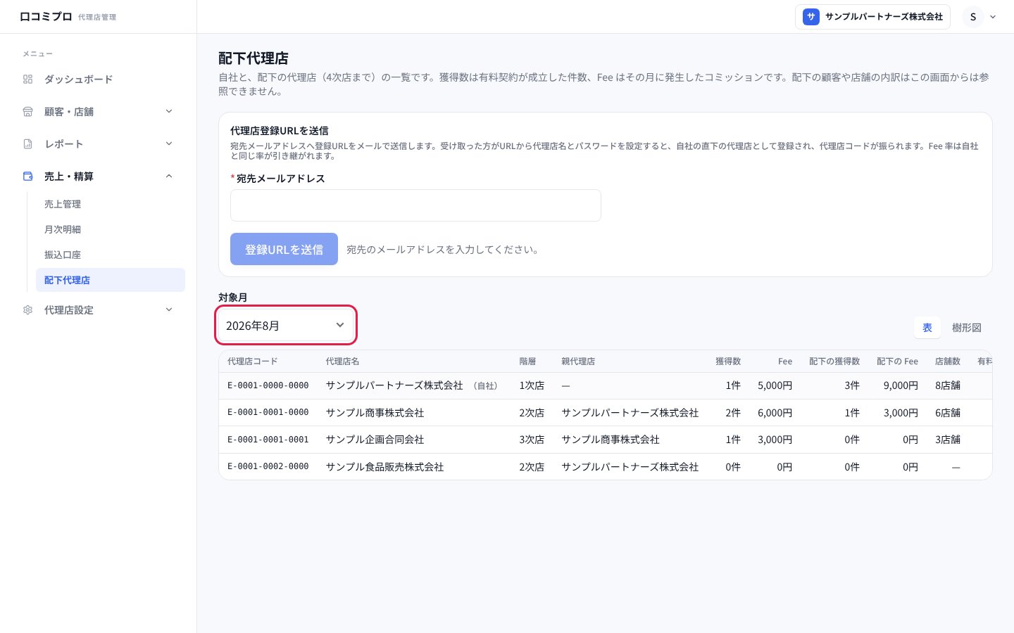 「対象月」を選んだ画面