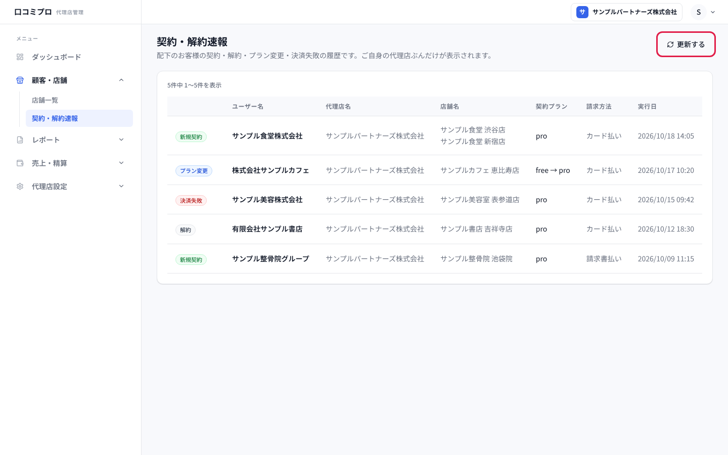 右上の「更新する」を押す画面