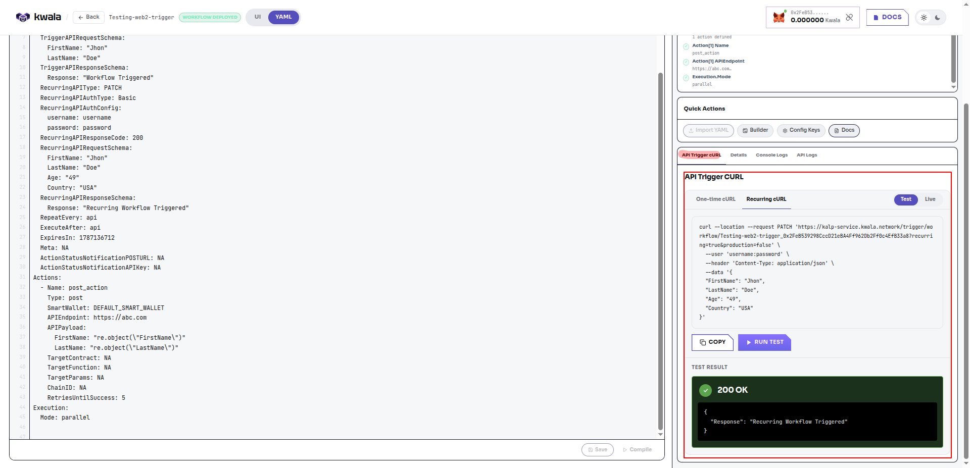 Web2 Recurring Test Trigger