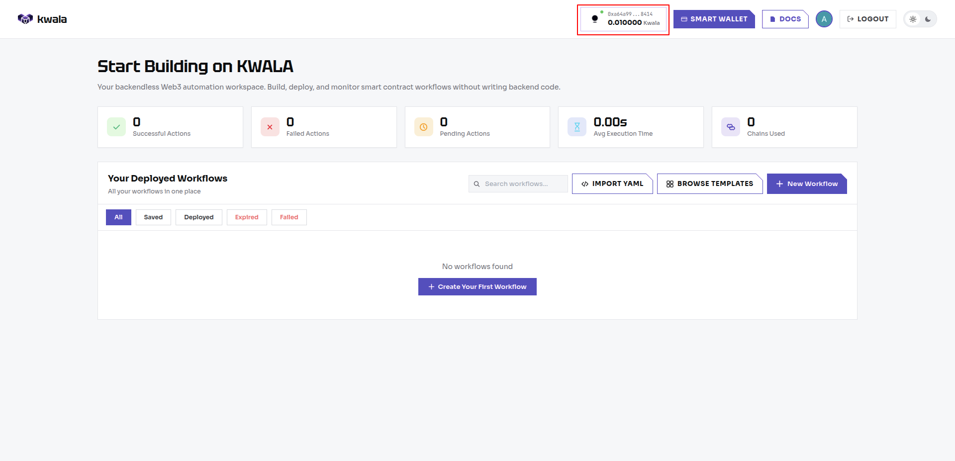 Dashboard showing privy balance after login