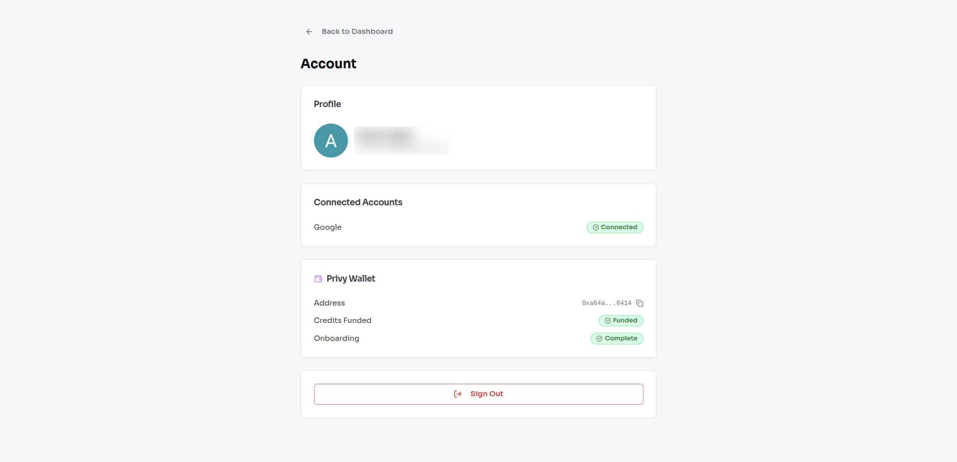 Profile dashboard