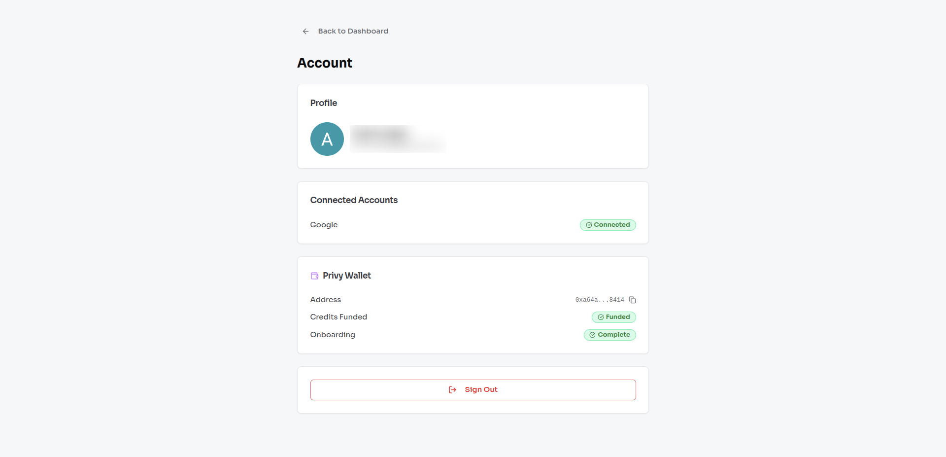 Profile dashboard