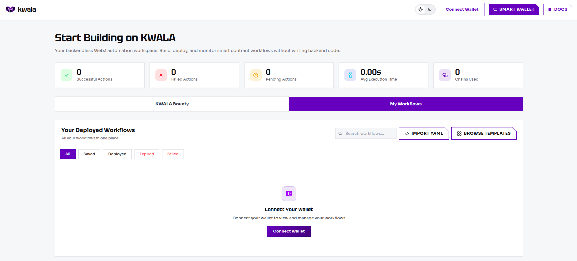 Kwala dashboard interface