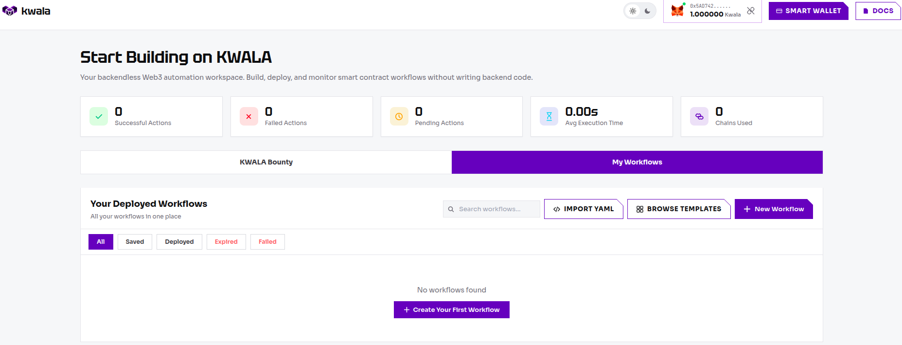 Create new workflow button on dashboard