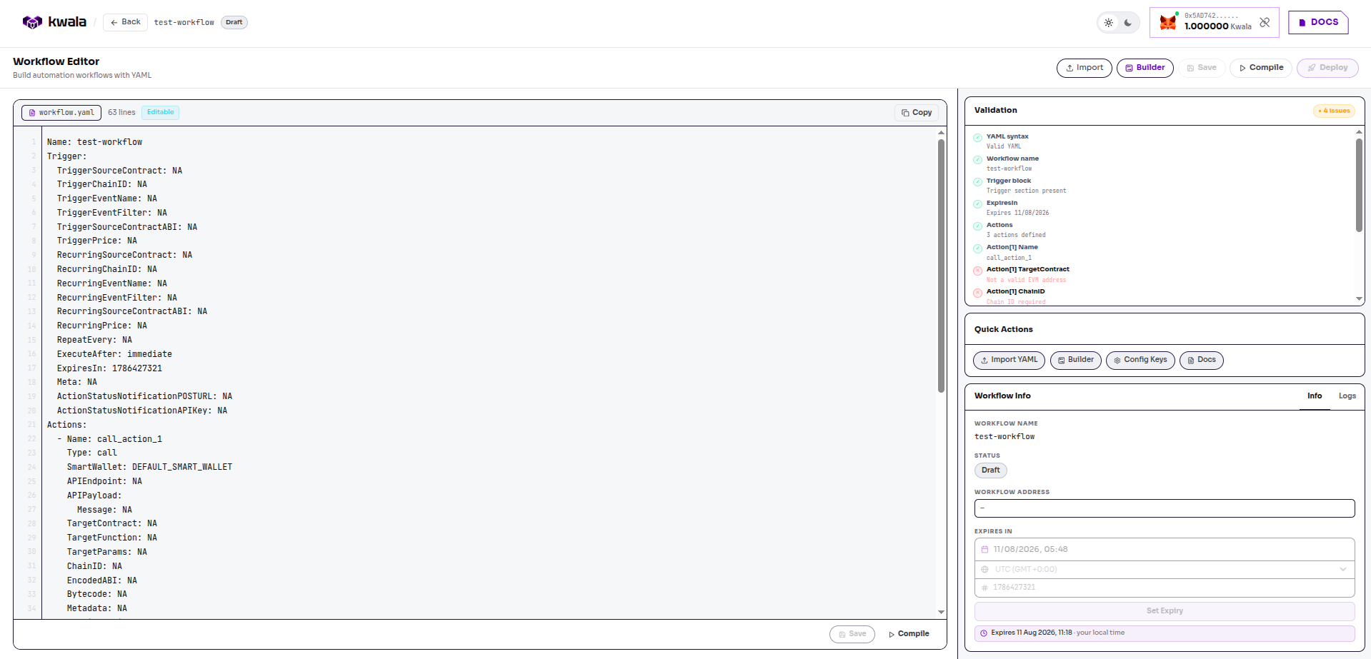 Kwala workflow editor interface