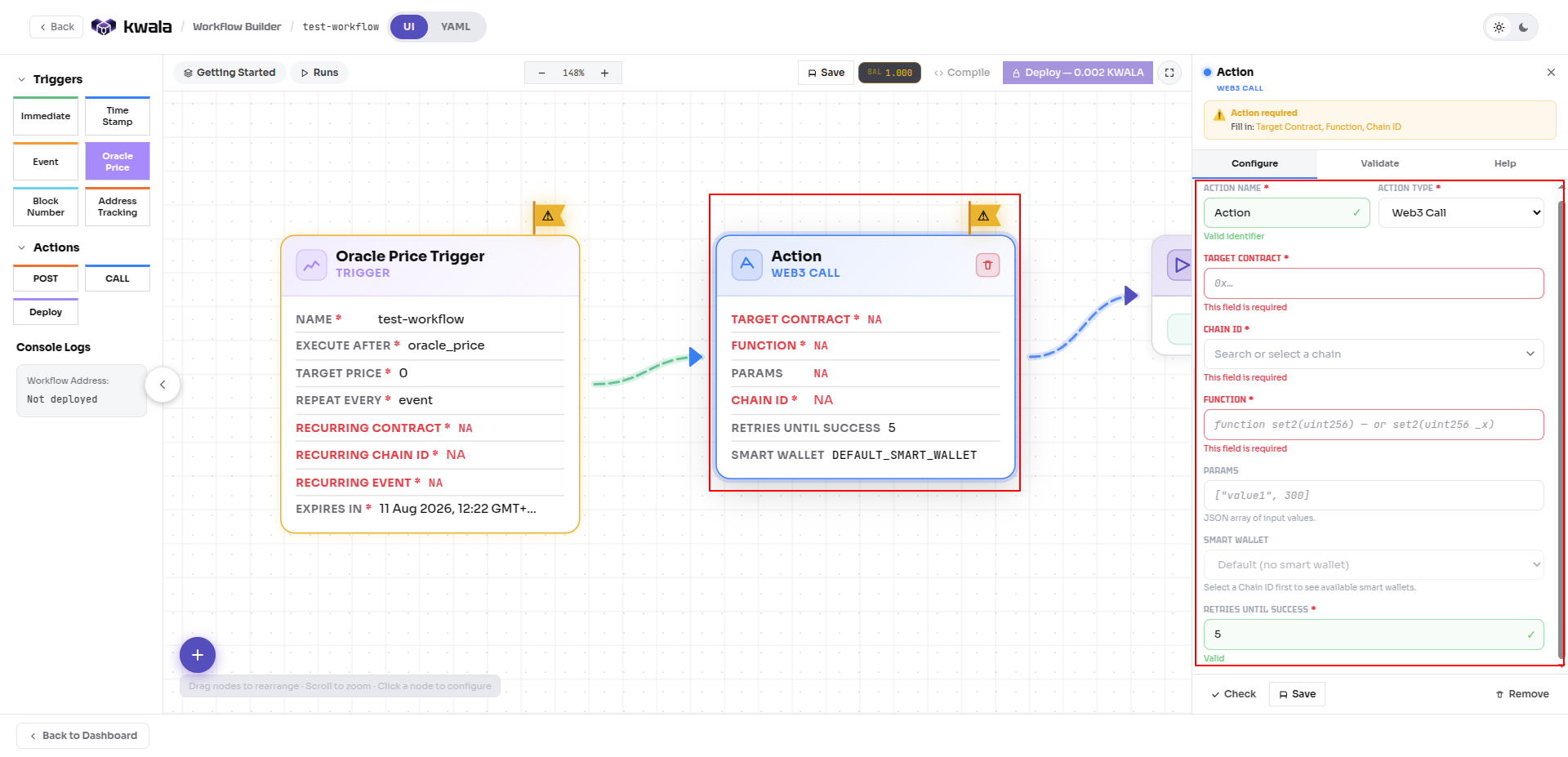CALL action configuration