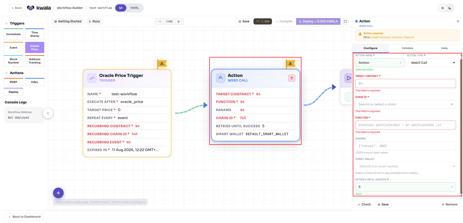 CALL action configuration