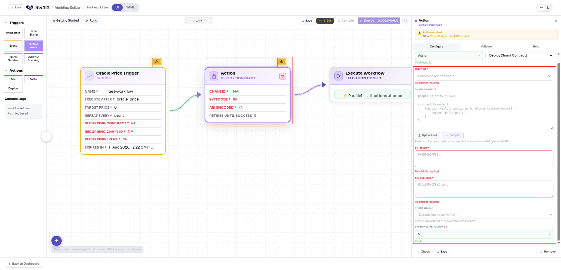 Deploy action configuration