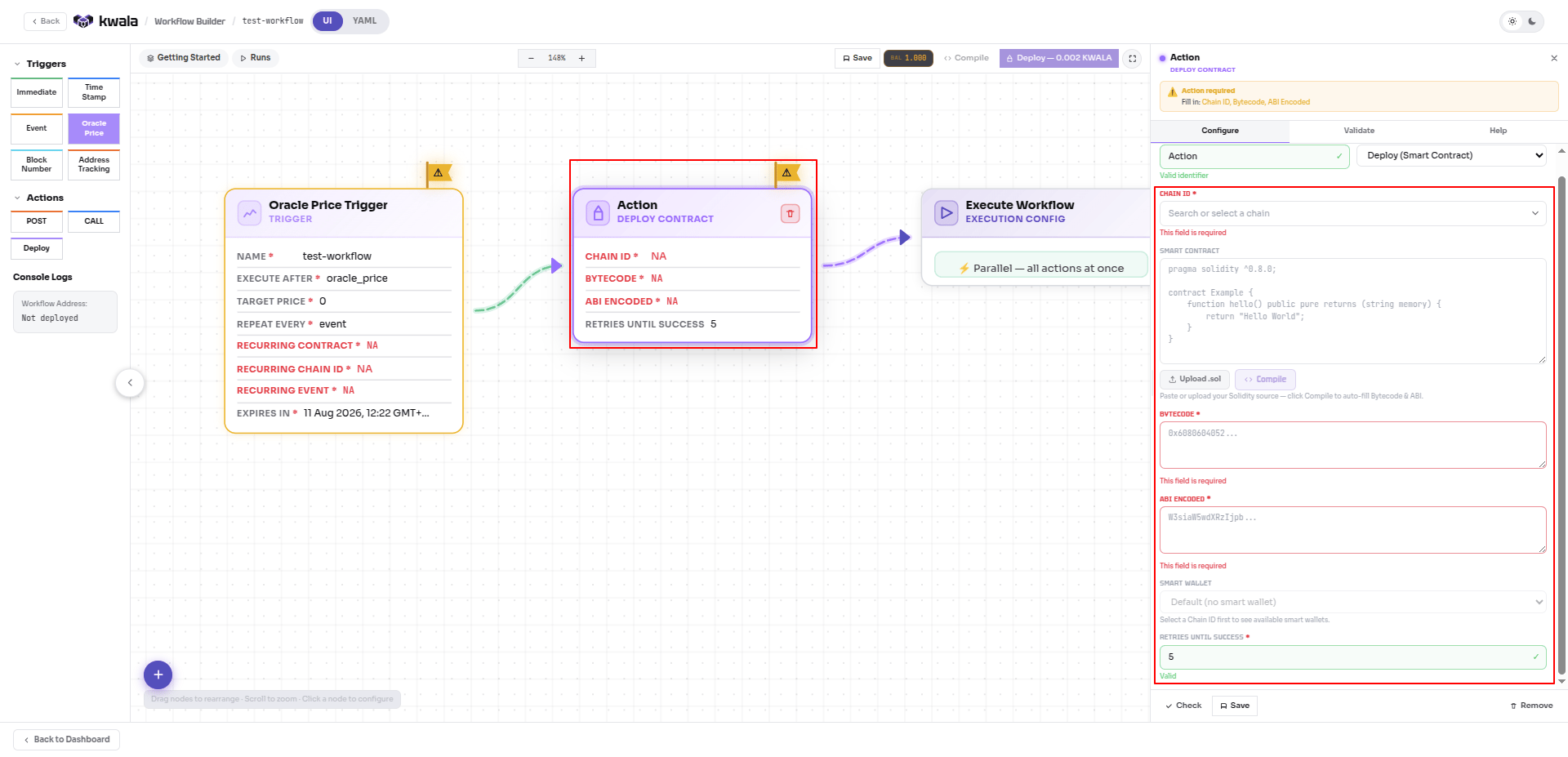Deploy action configuration