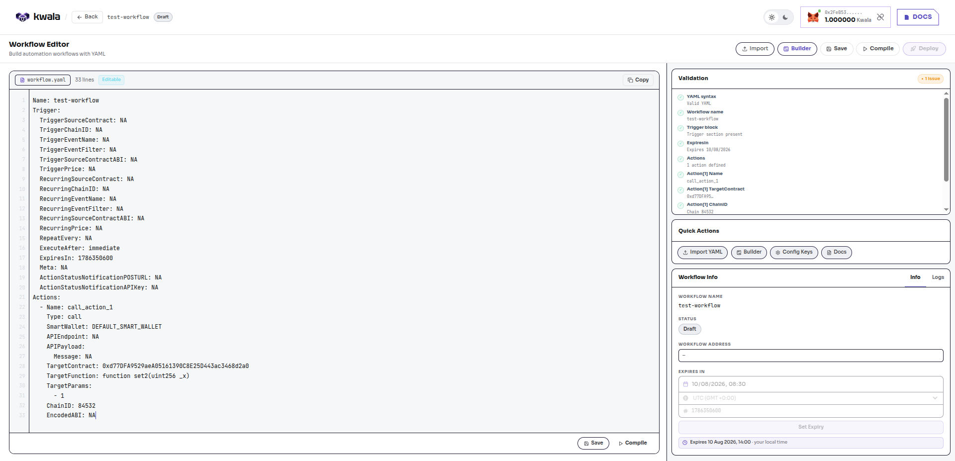 Workflow created successfully in the editor
