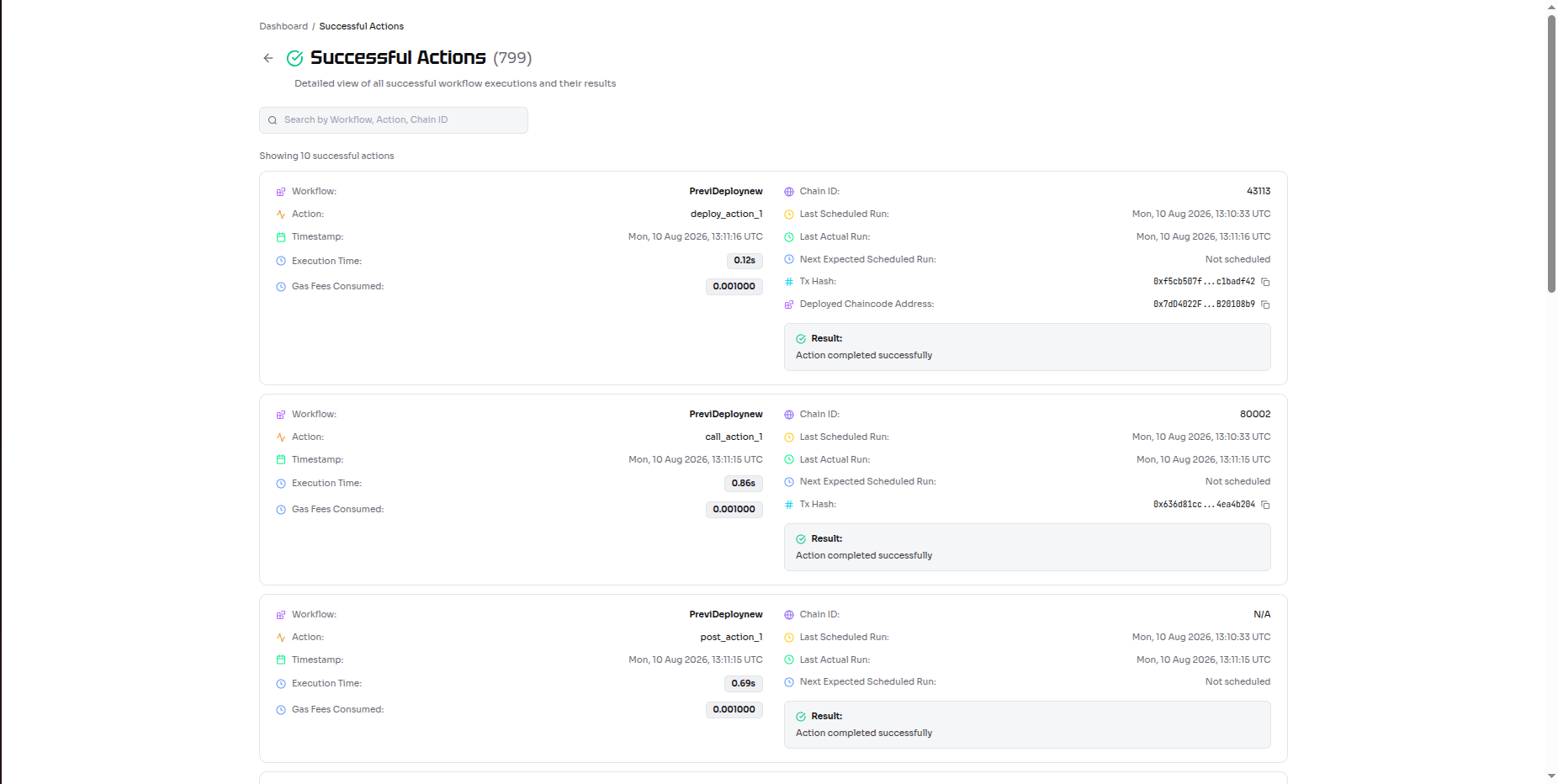 Successful actions tab