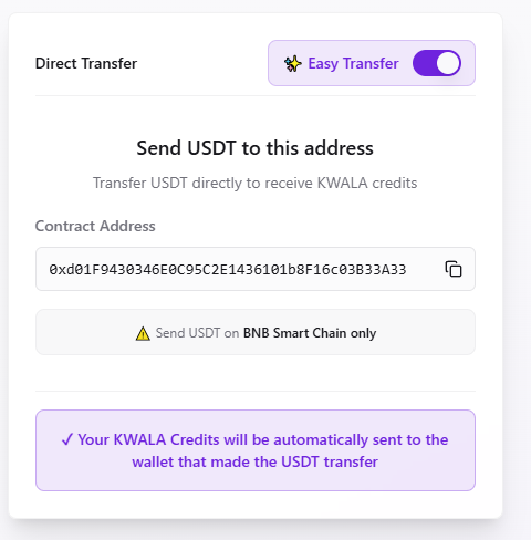 Easy transfer option selected