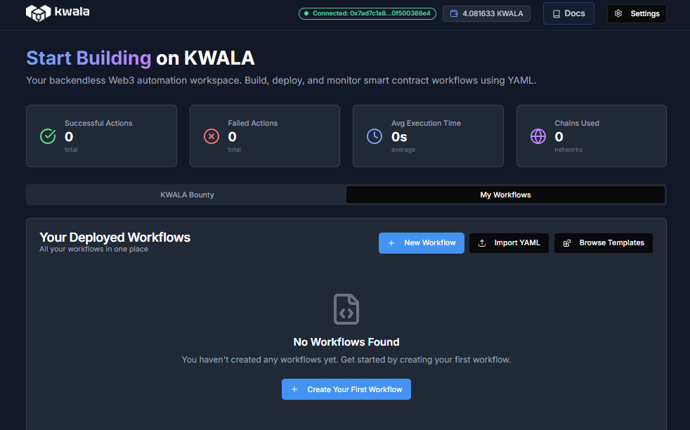 Create new workflow button on dashboard