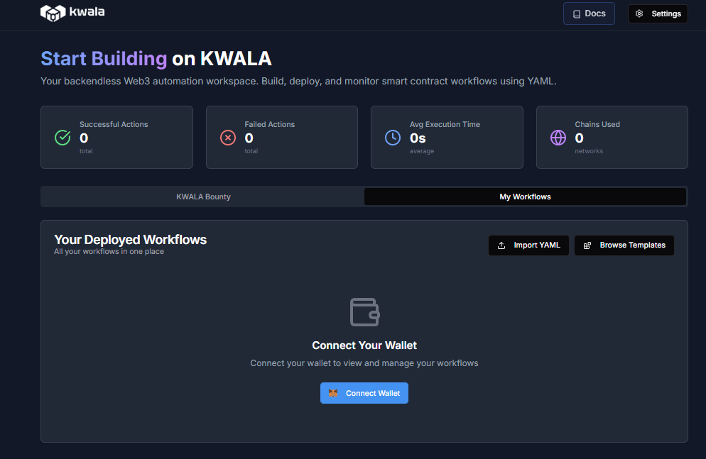 Kwala dashboard interface