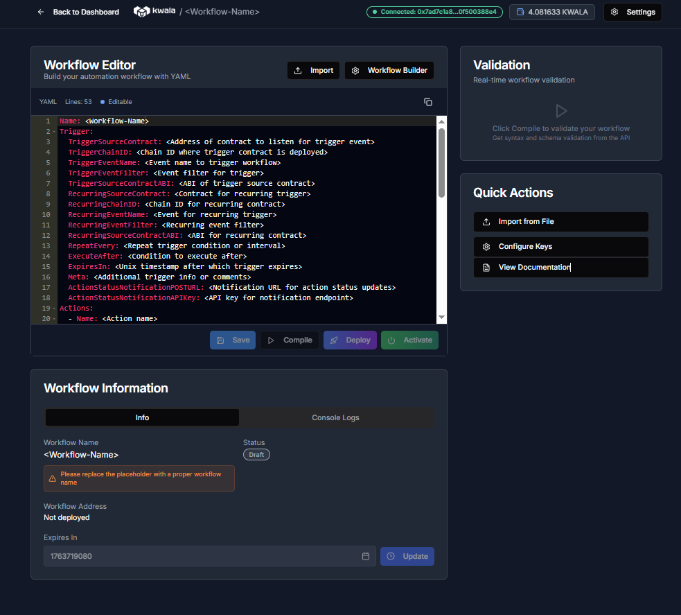 Kwala workflow editor interface