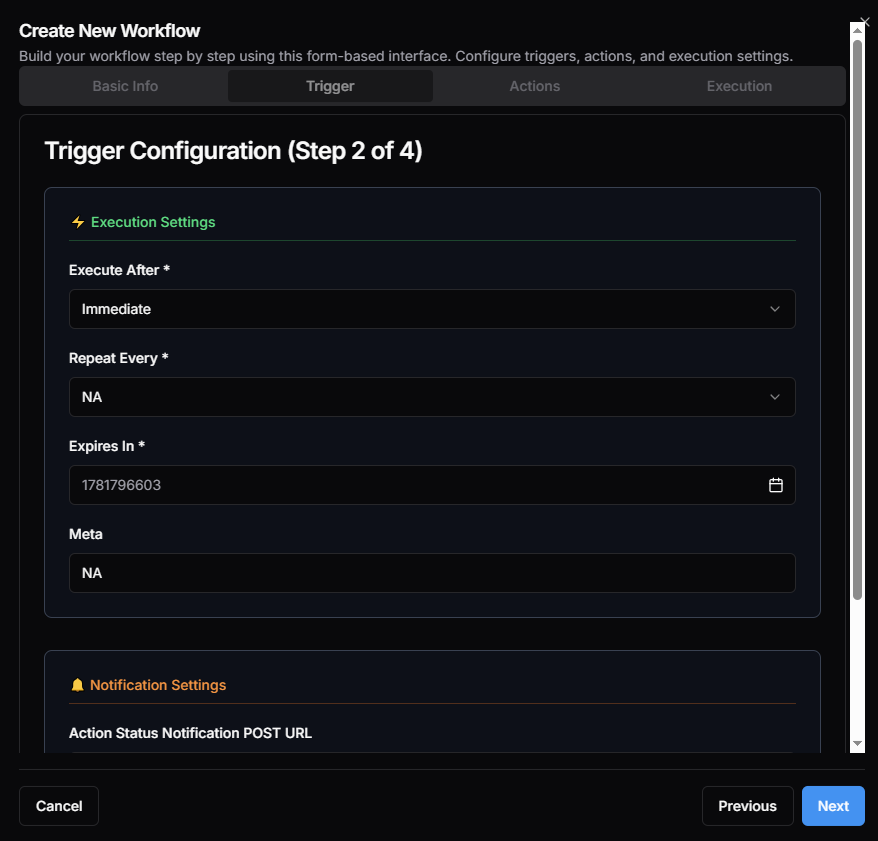 Trigger and action configuration