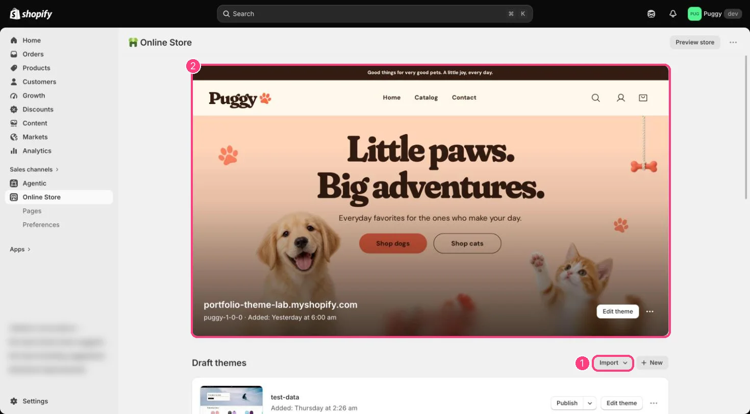 The Themes page in the Shopify admin