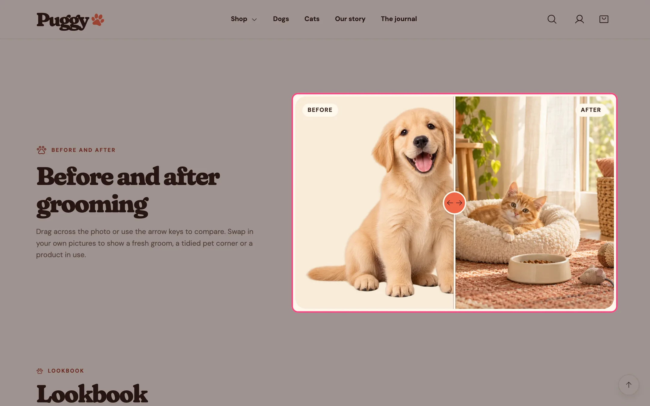 Before and after slider on the storefront