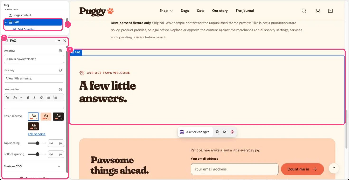 FAQ in the theme editor