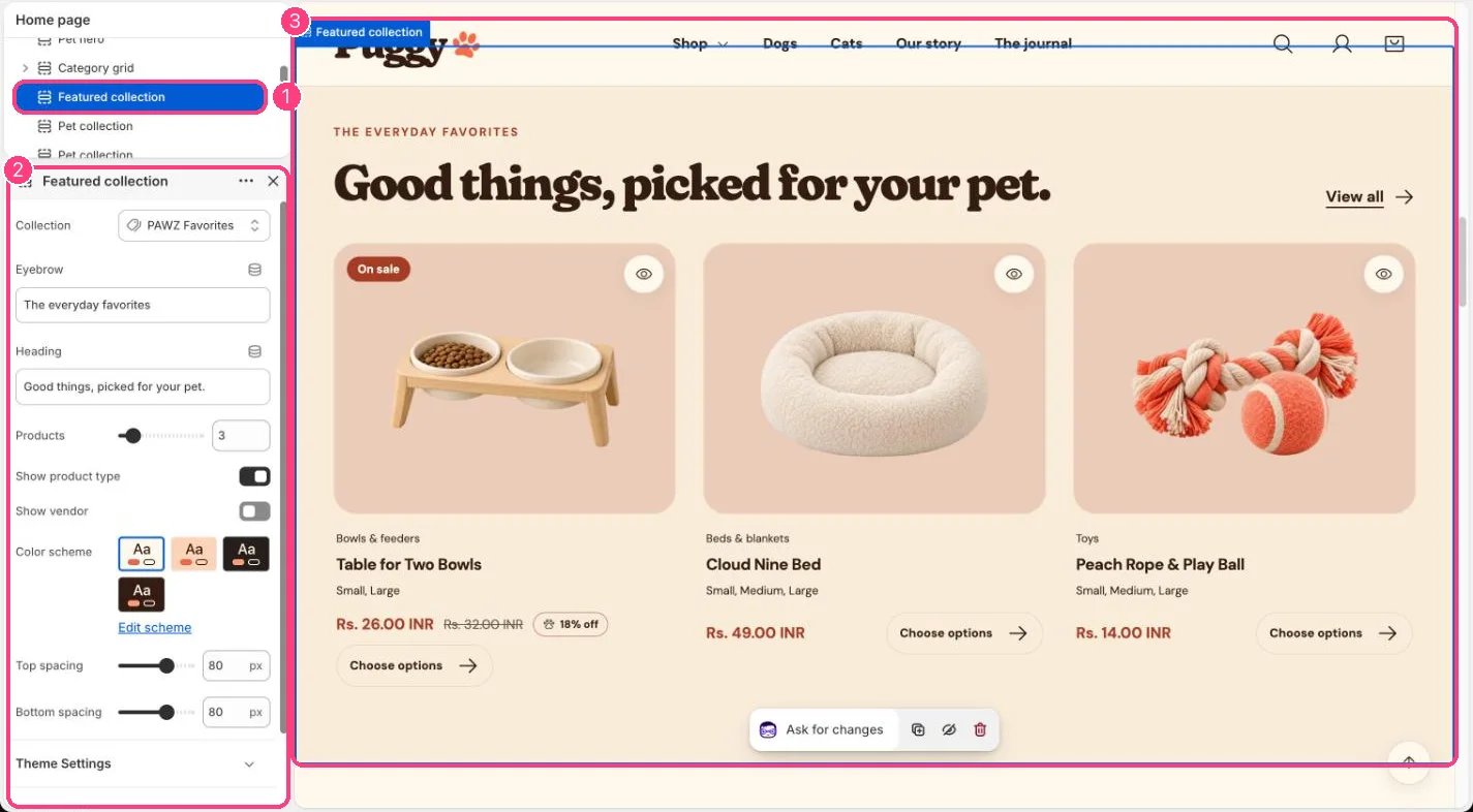 Featured collection in the theme editor
