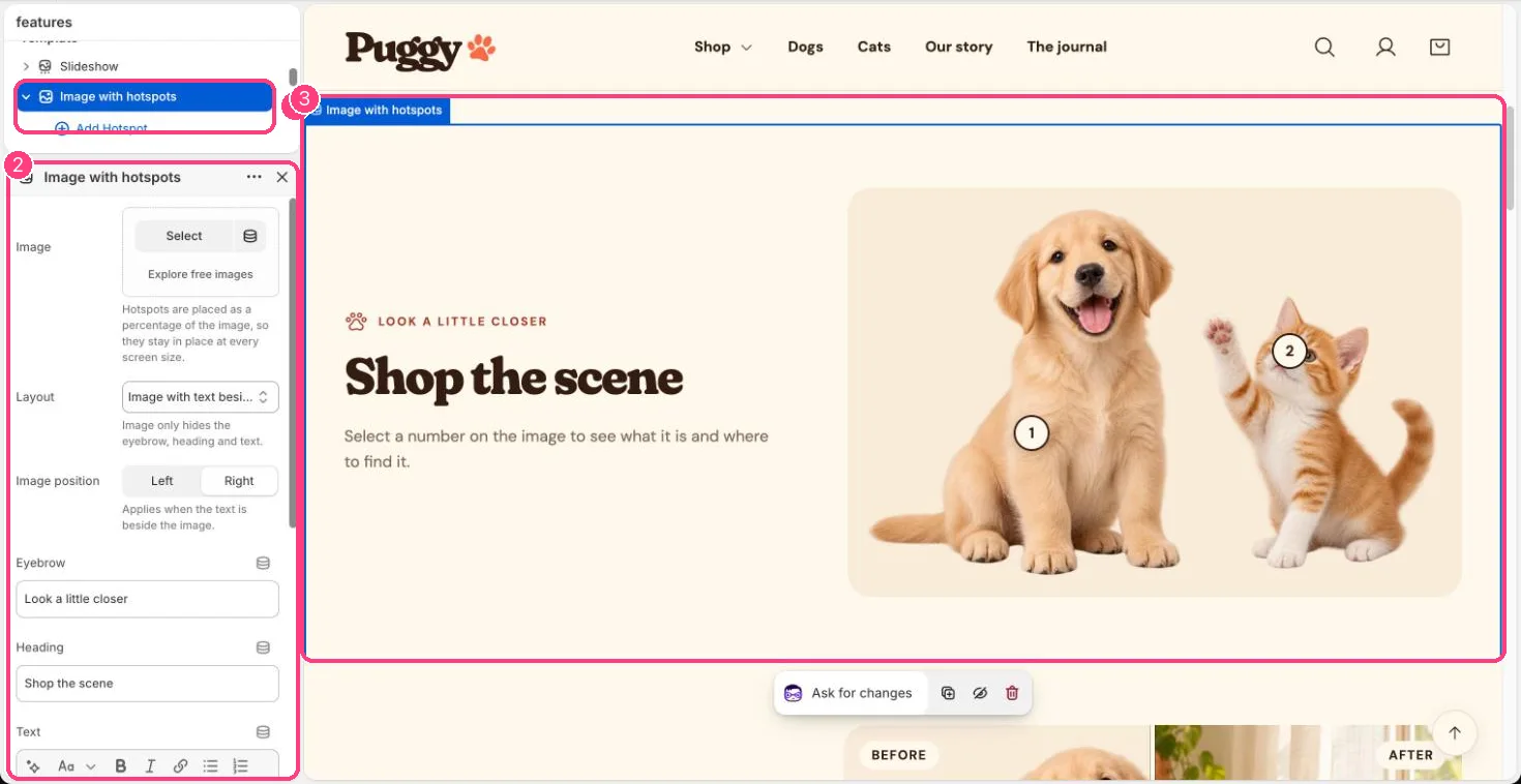 Image with hotspots in the theme editor