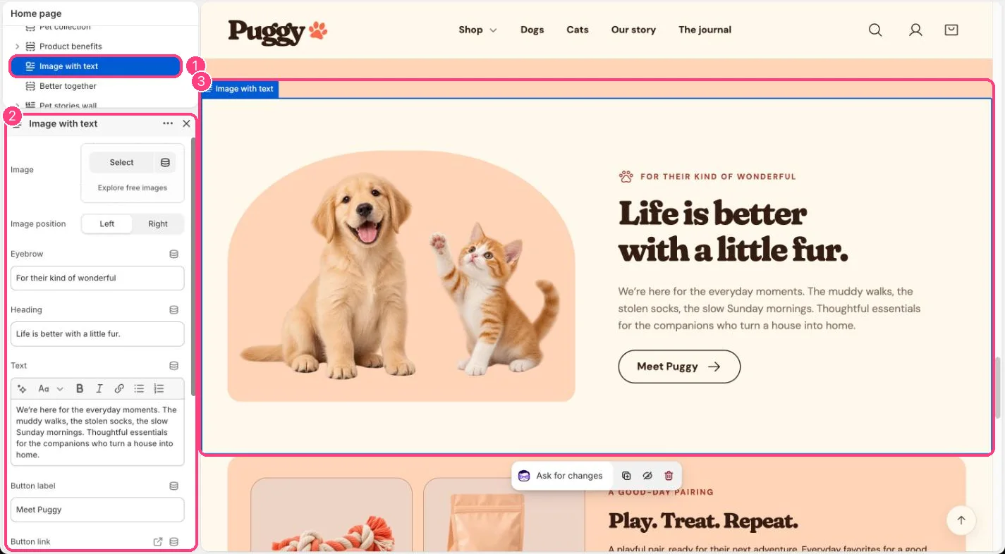 Image with text in the theme editor