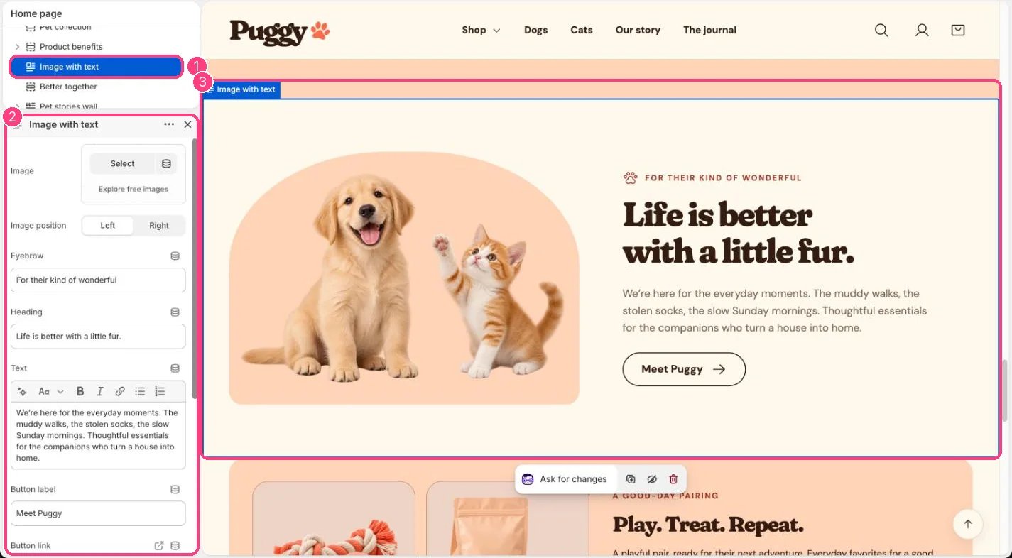 Image with text in the theme editor