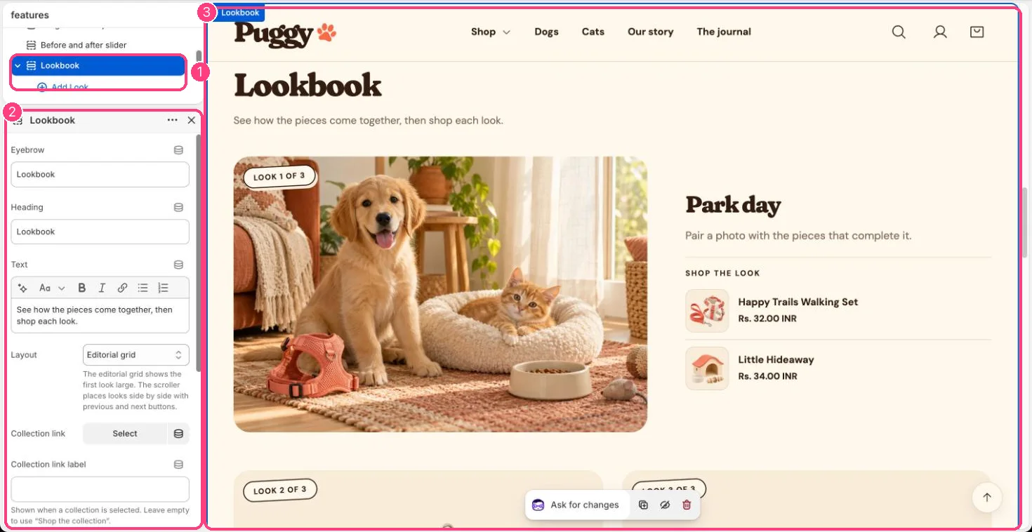 Lookbook in the theme editor