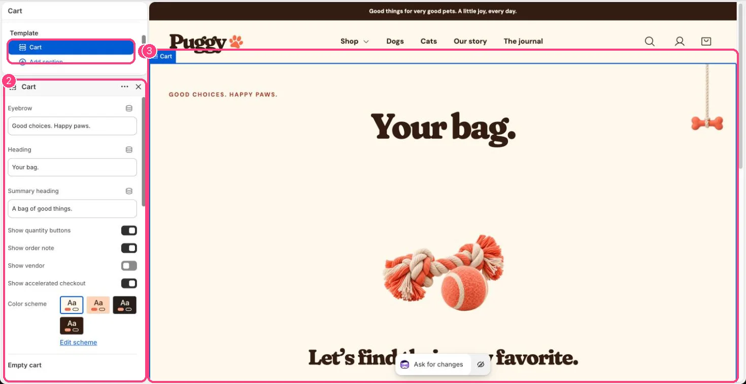 Cart in the theme editor