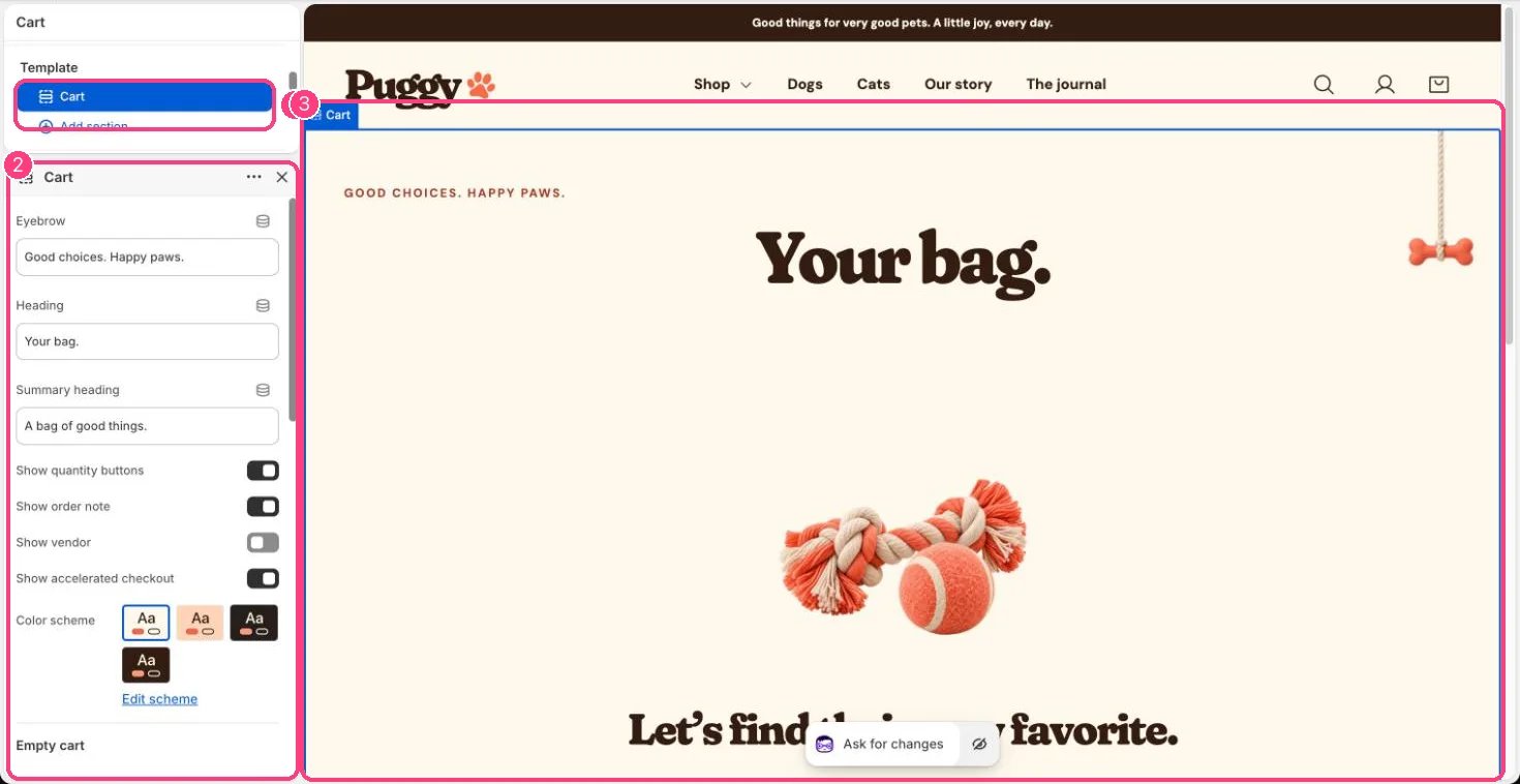 Cart in the theme editor