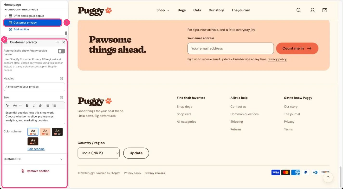 Customer privacy settings