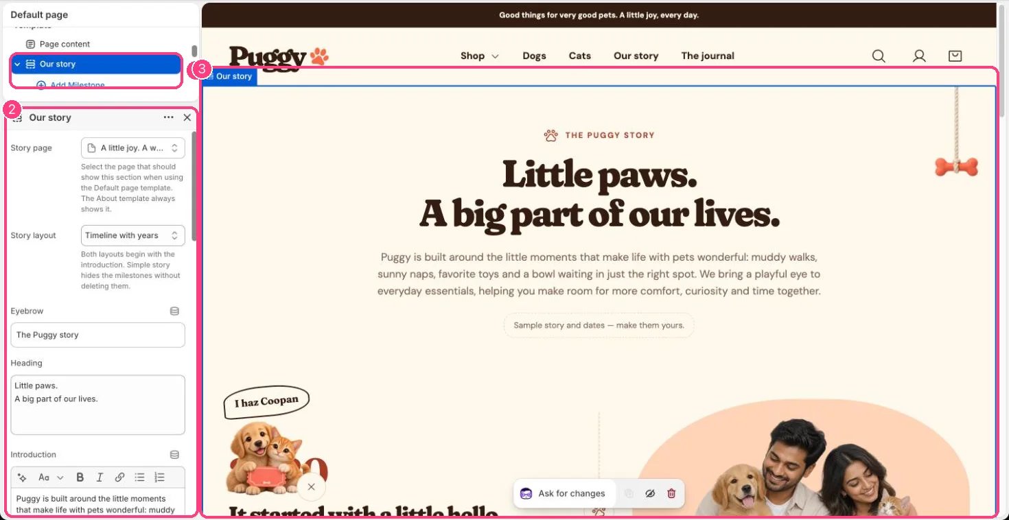 Our story in the theme editor