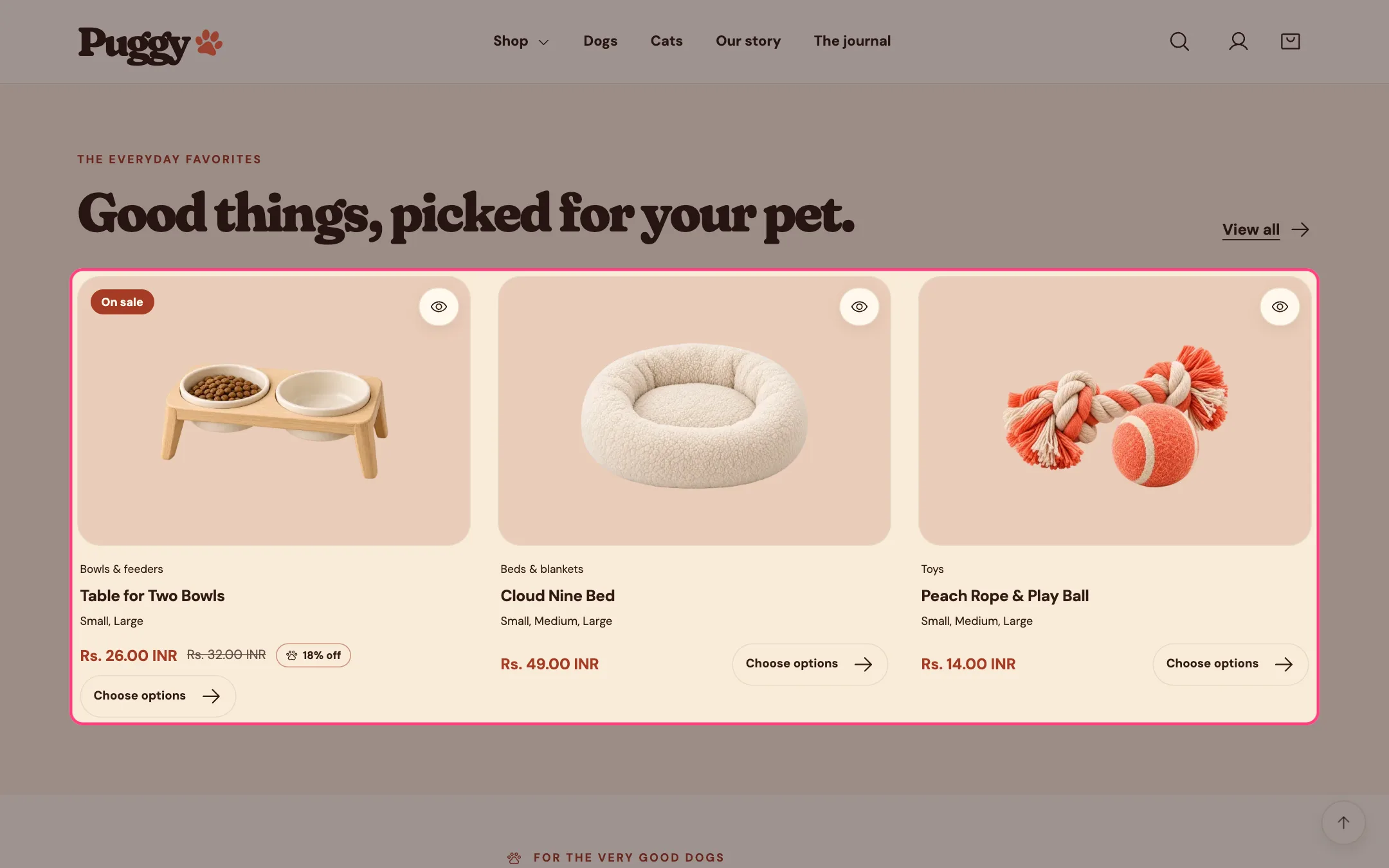Featured collection on the storefront
