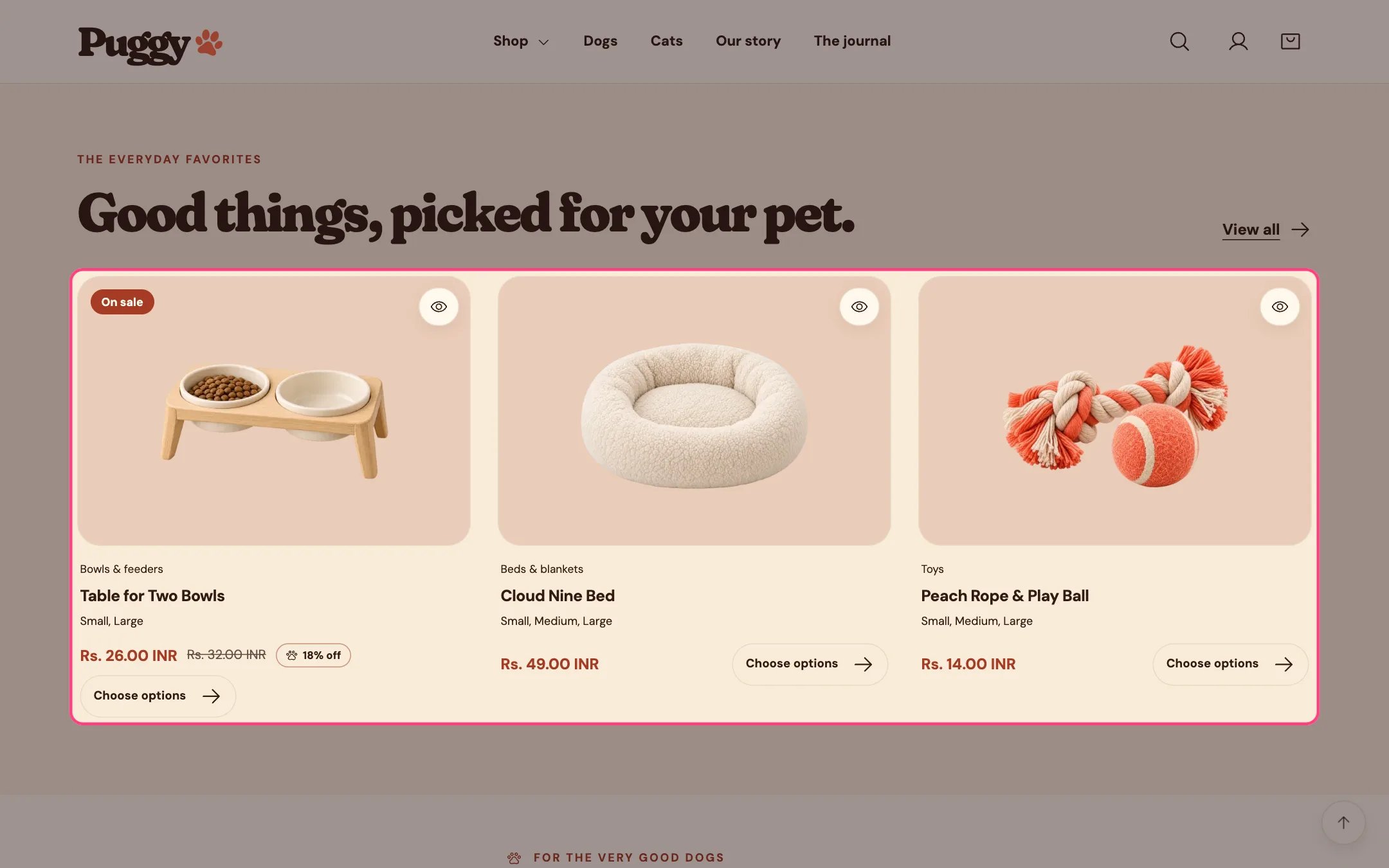 Featured collection on the storefront