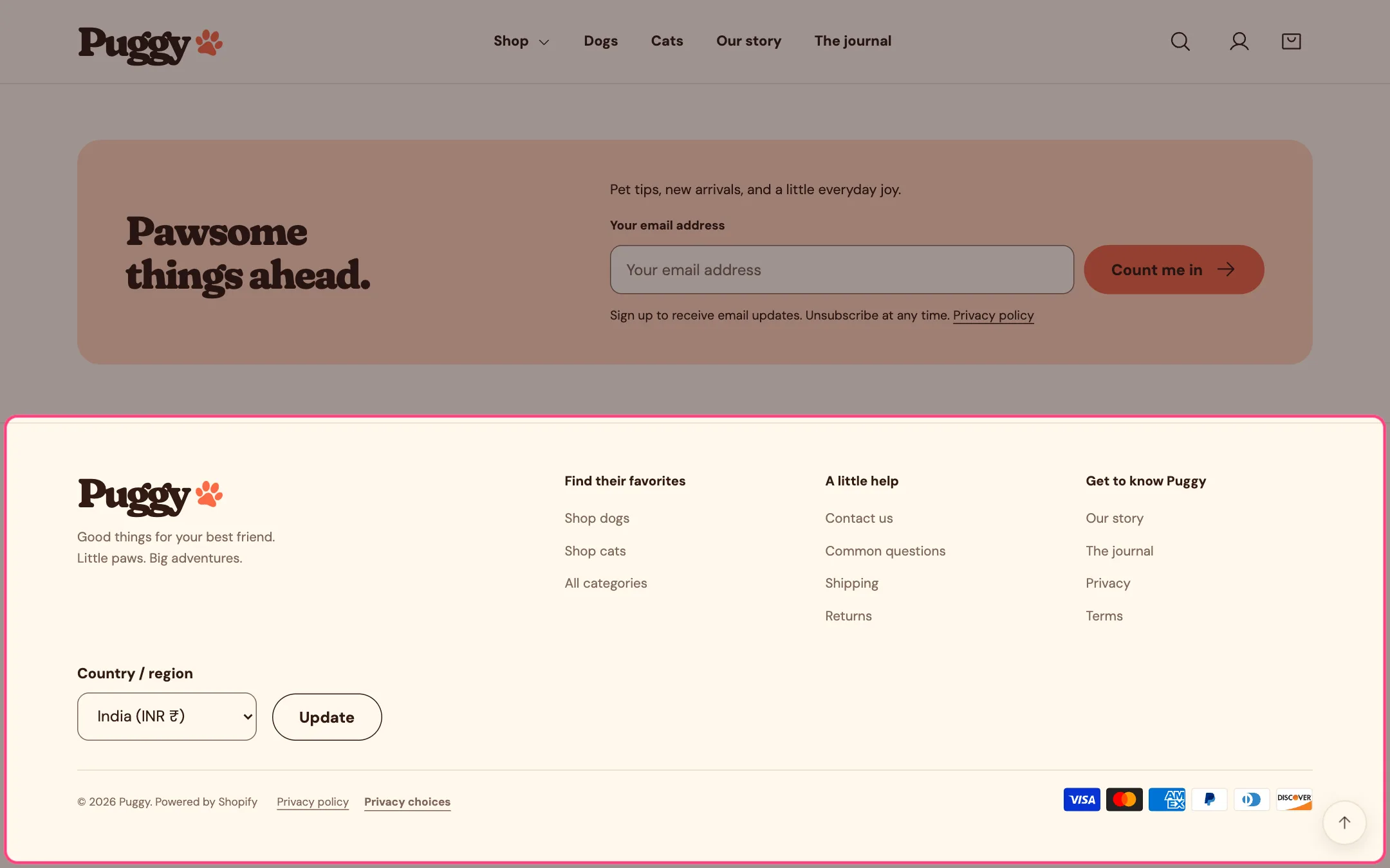 Footer on the storefront