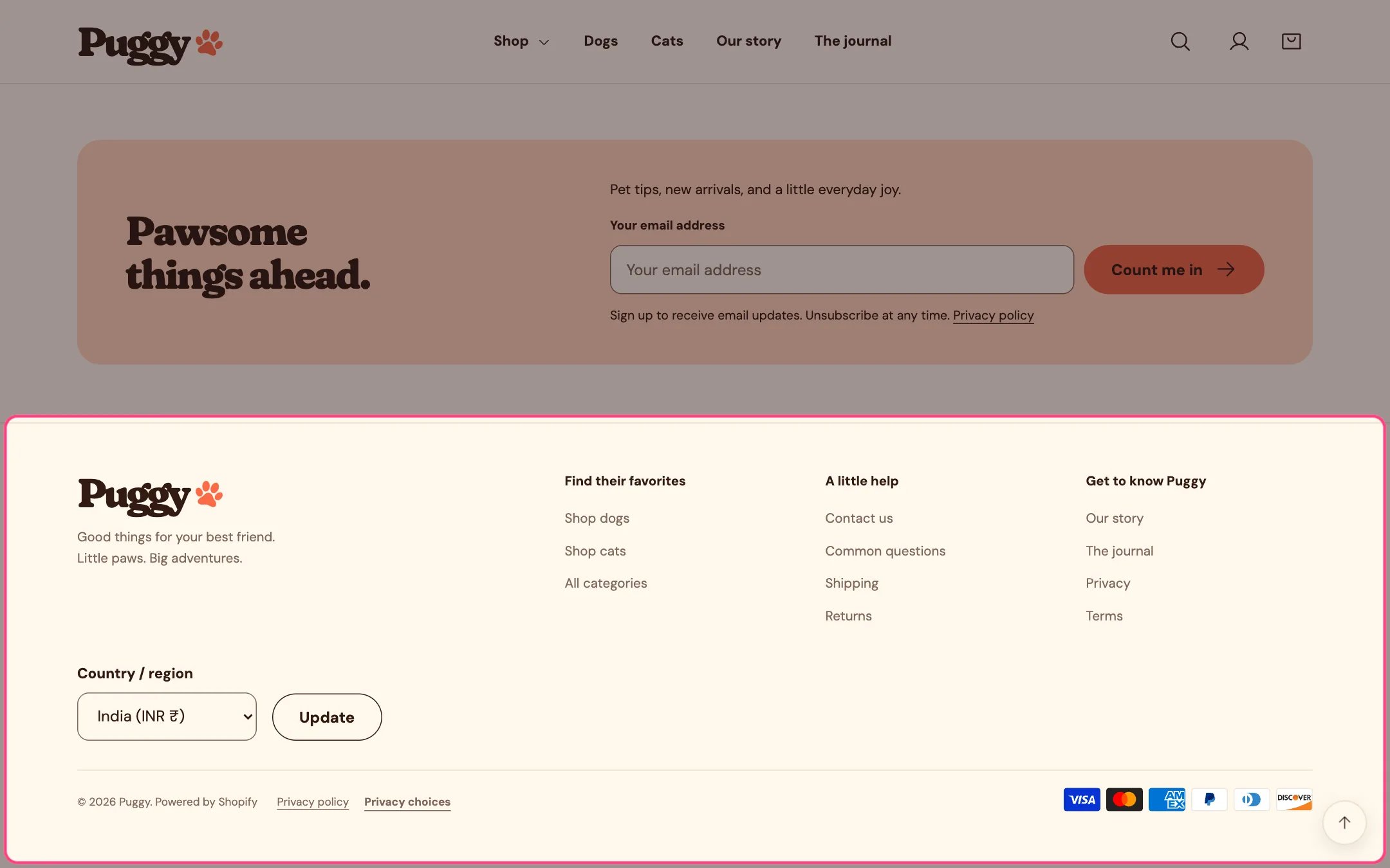 Footer on the storefront