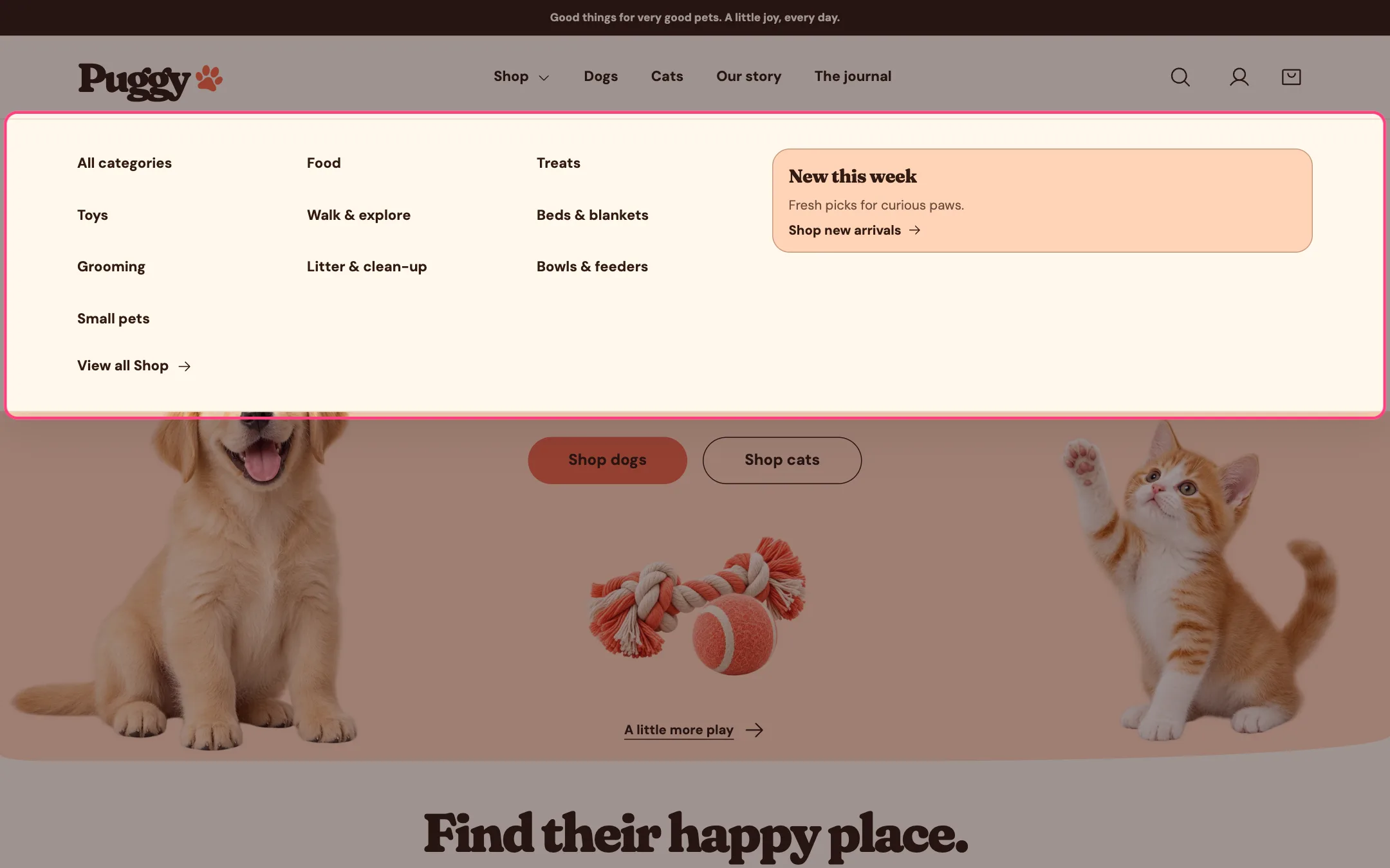The mega menu open