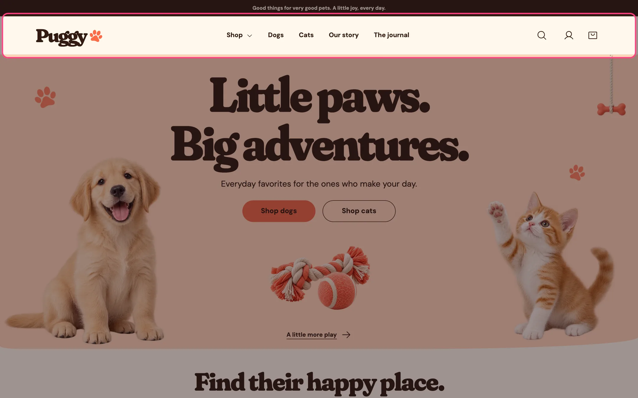 Header on the storefront