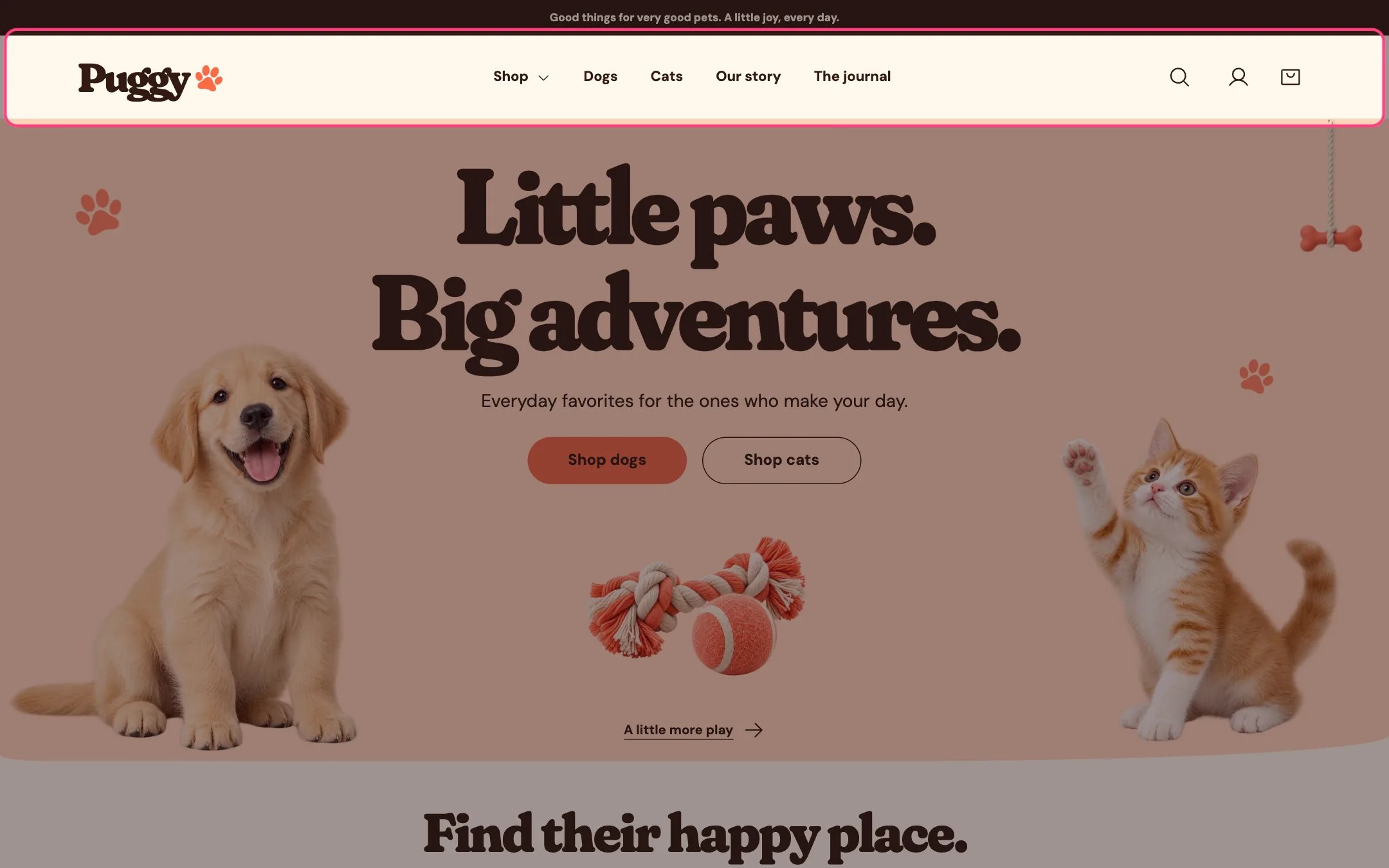 Header on the storefront