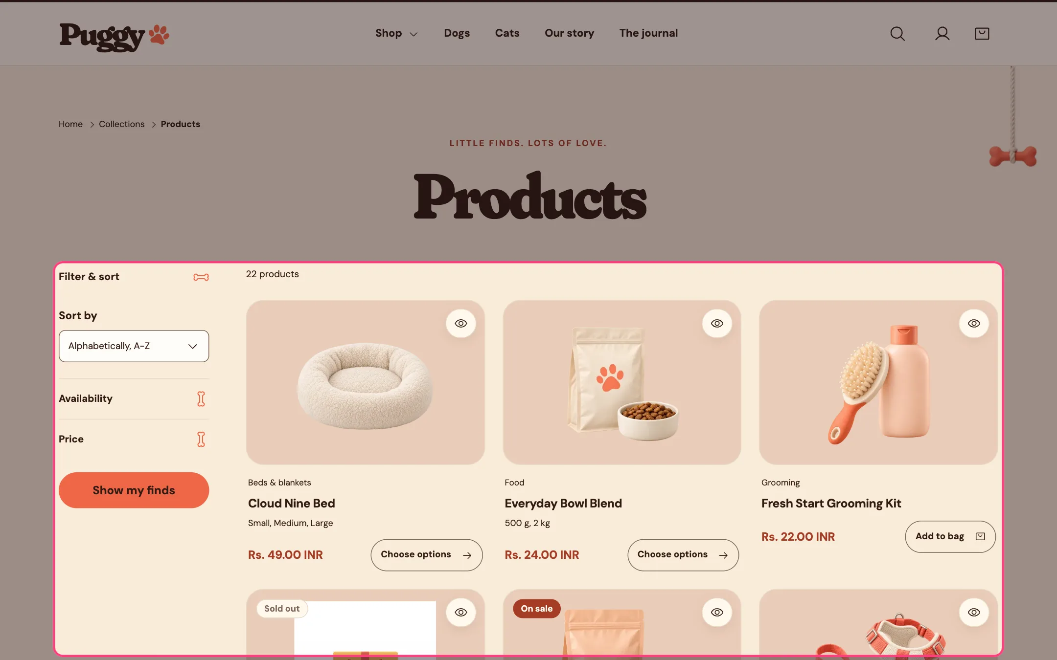 Collection products on the storefront