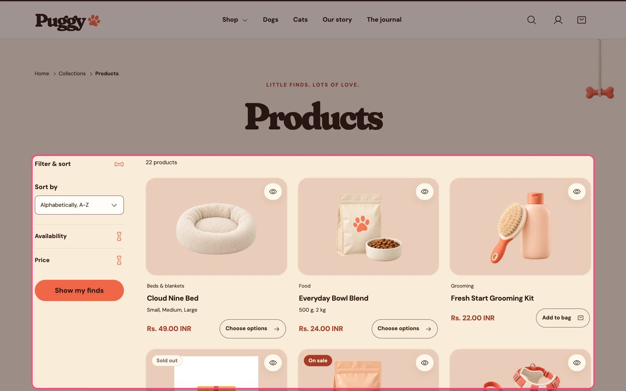 Collection products on the storefront