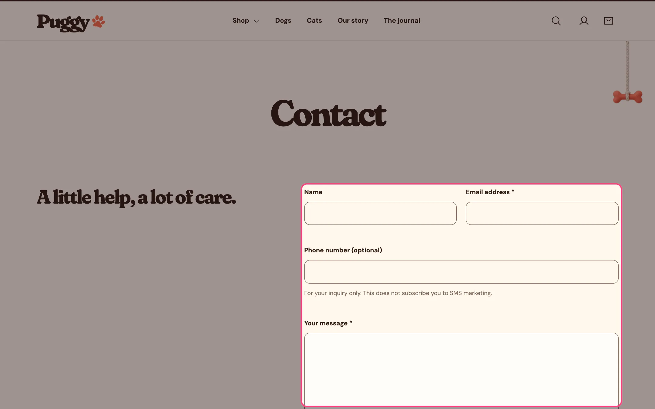 Contact form on the storefront