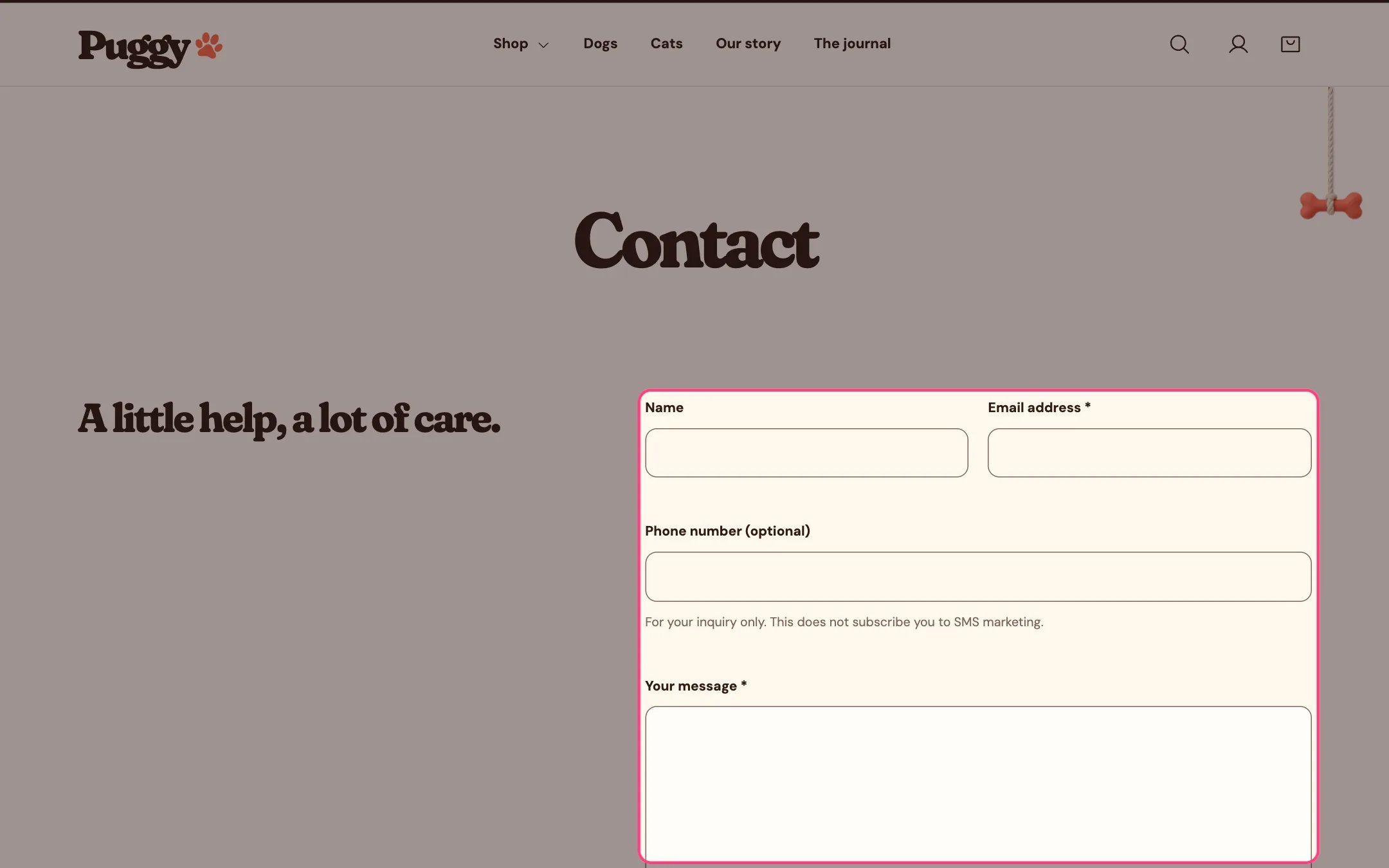 Contact form on the storefront