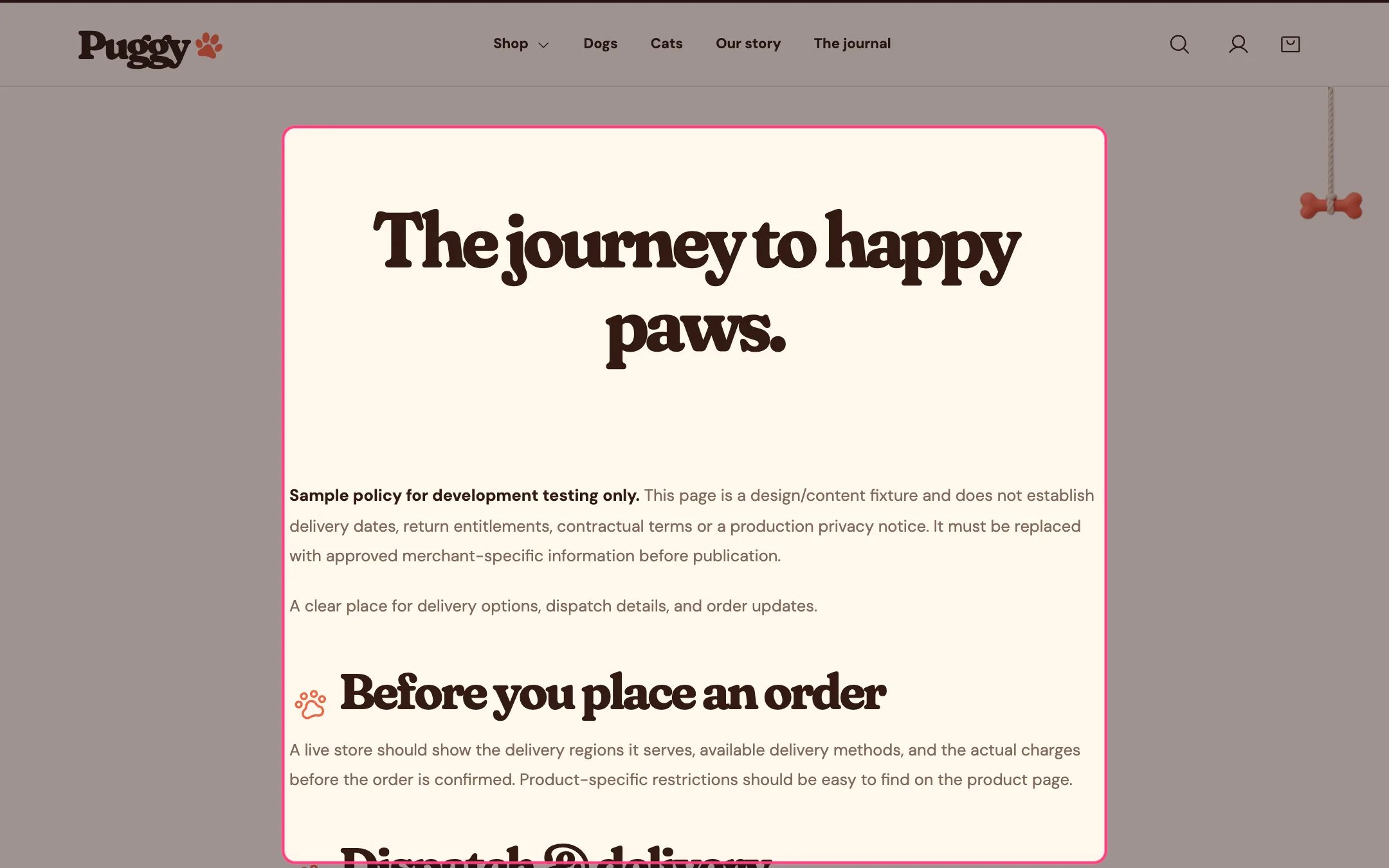 Page content on the storefront