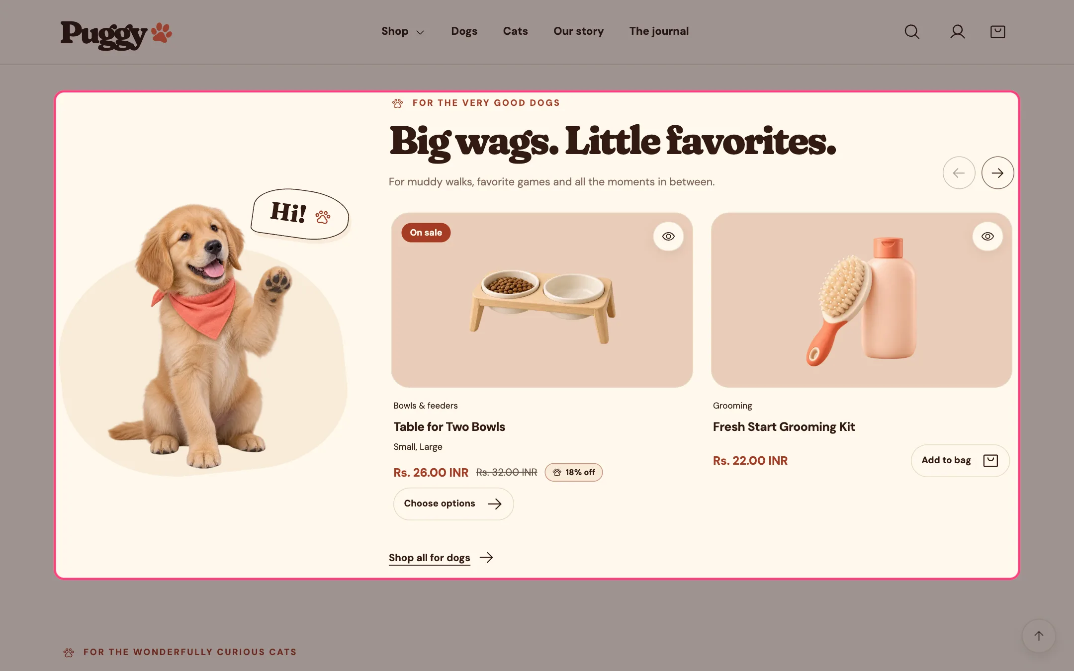 Pet collection on the storefront