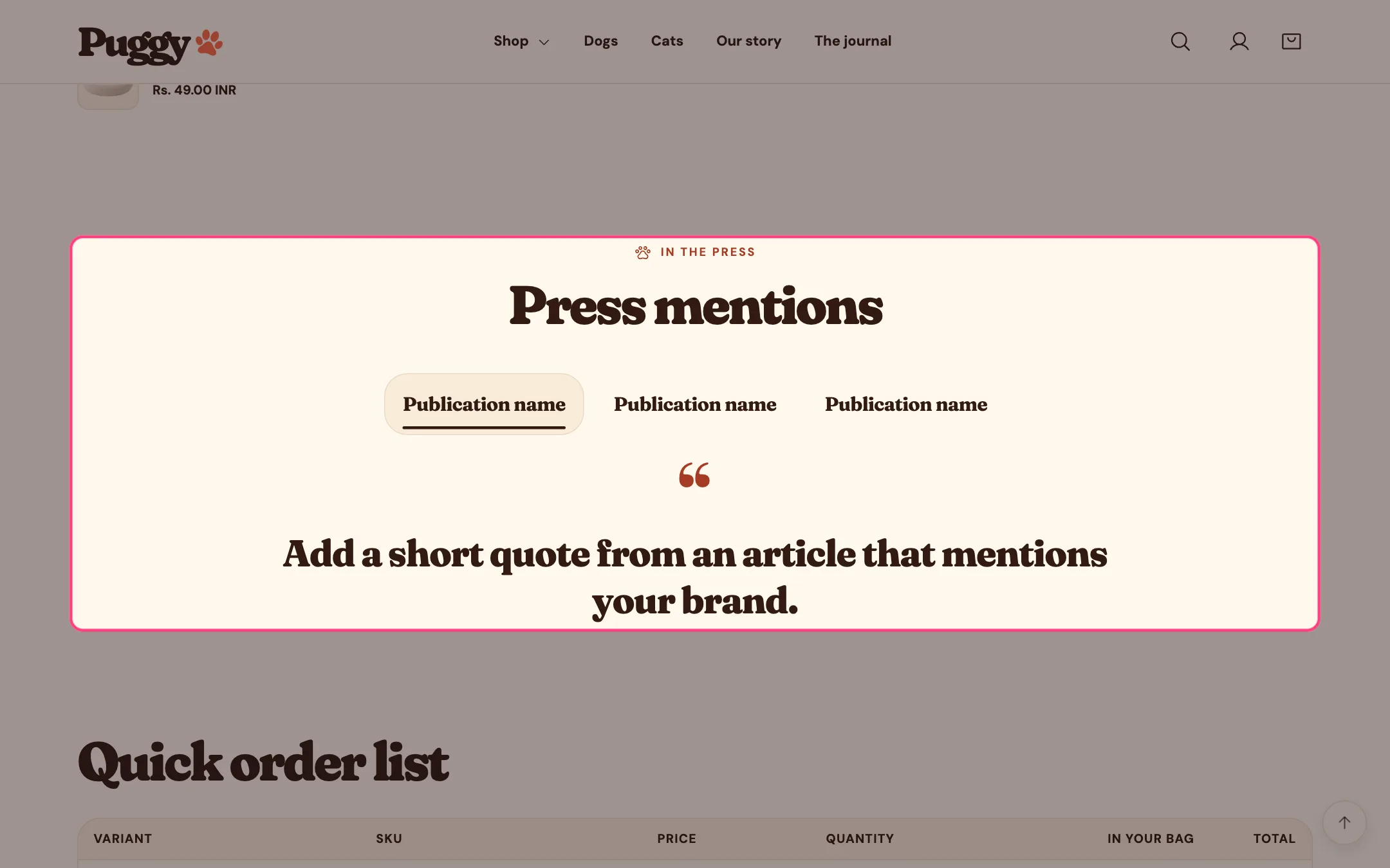Press coverage on the storefront