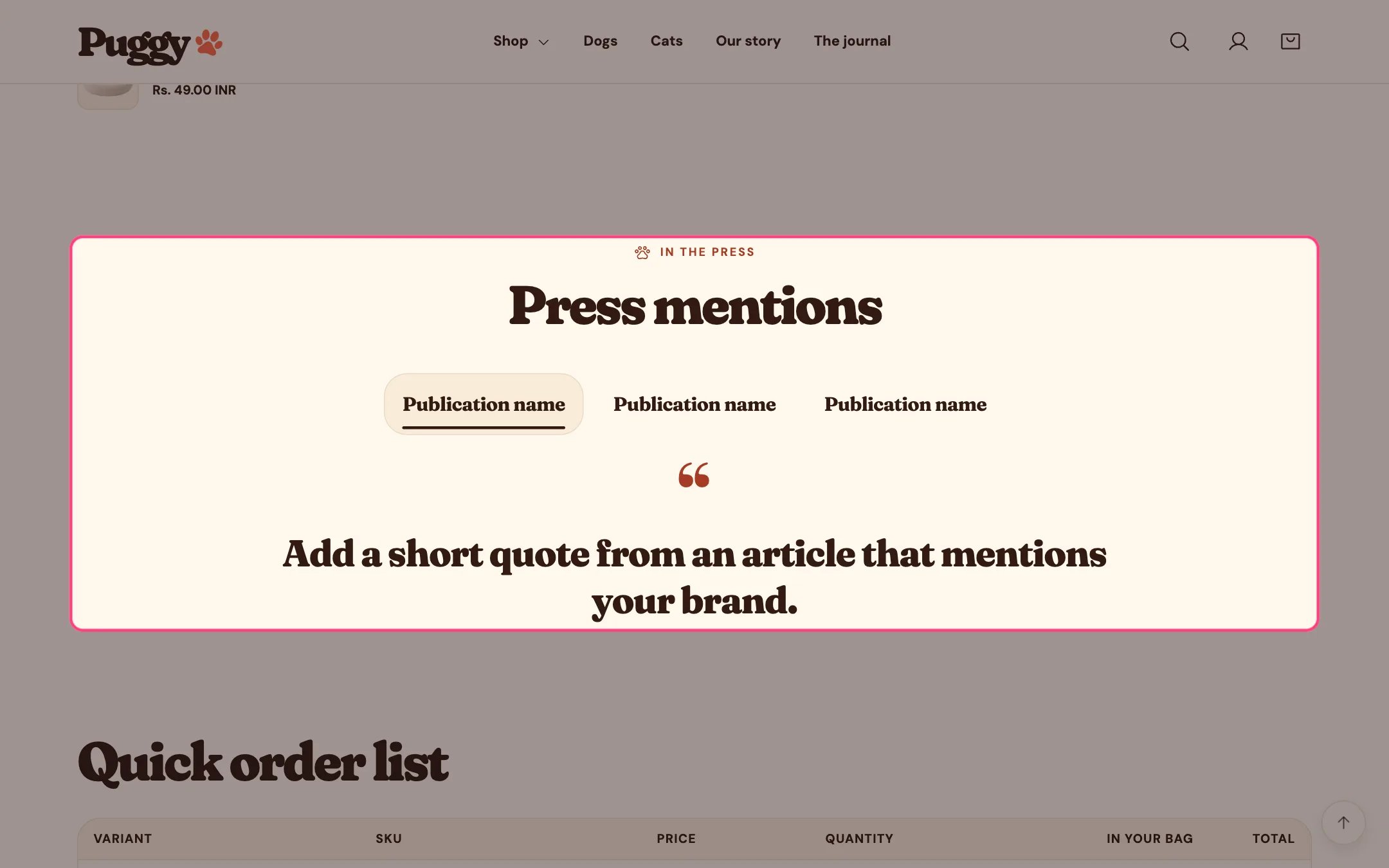 Press coverage on the storefront