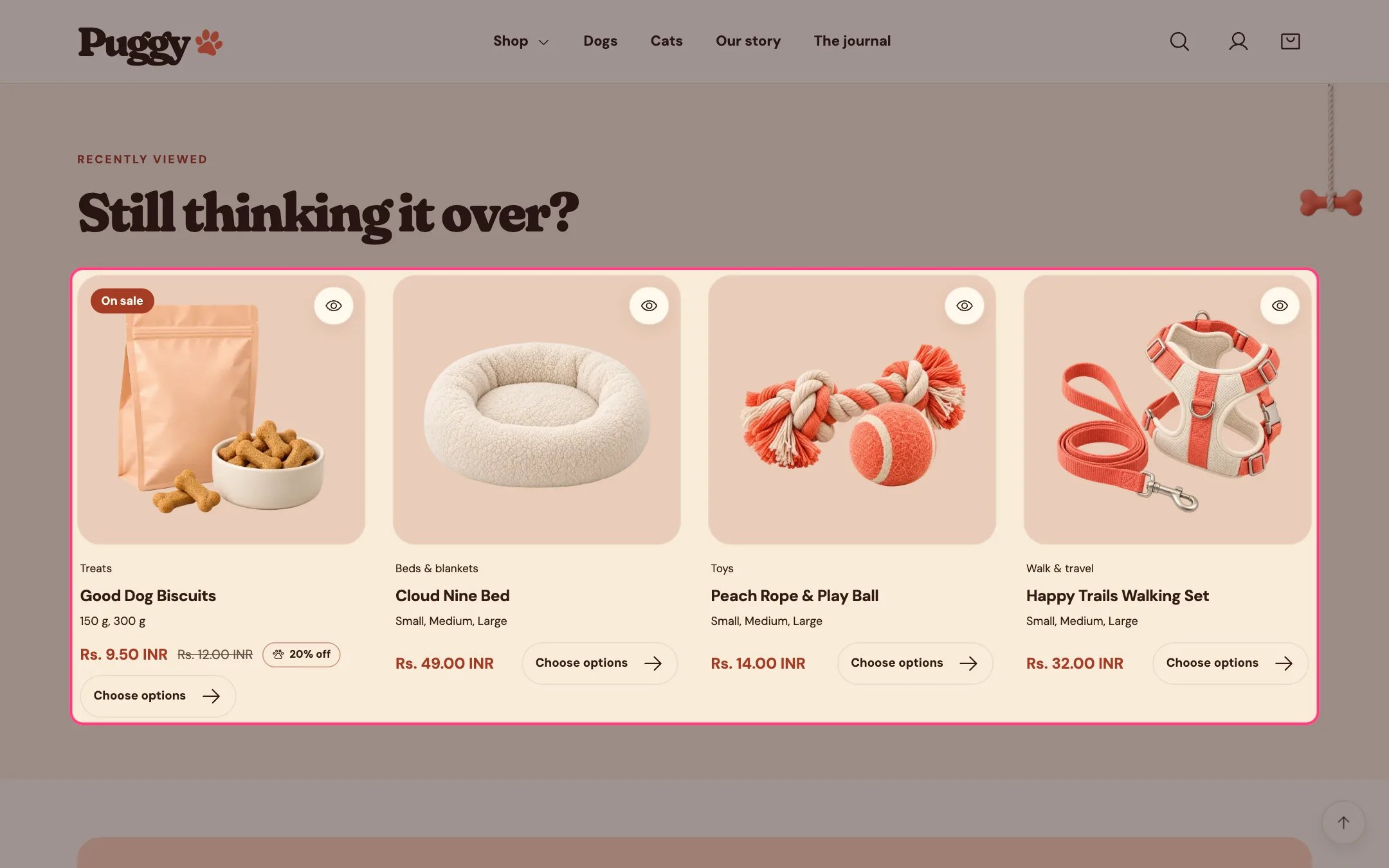 Recently viewed products on the storefront
